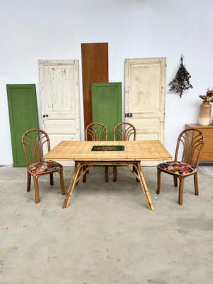 Esstisch aus Bambus & Rattan von Audoux Minet, 1950er bei Pamono kaufen
