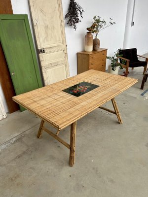 Esstisch aus Bambus & Rattan von Audoux Minet, 1950er bei Pamono kaufen