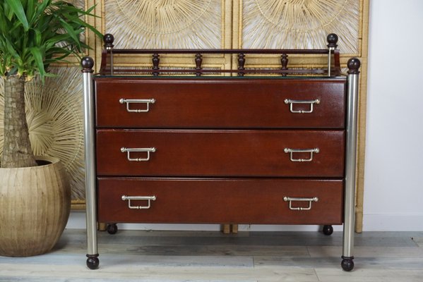 Vintage Wooden Dresser With Metal And Glass From Gautier For Sale
