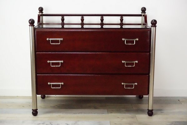 Vintage Wooden Dresser With Metal And Glass From Gautier For Sale