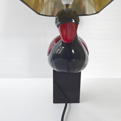 Vintage Italian Duck Table Lamp in Black and Burgundy Lacquered