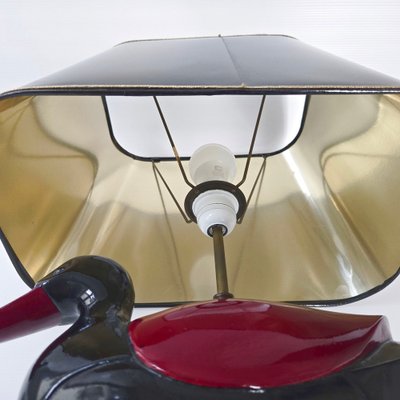 Vintage Italian Duck Table Lamp in Black and Burgundy Lacquered