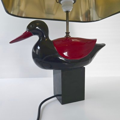 Vintage Italian Duck Table Lamp in Black and Burgundy Lacquered