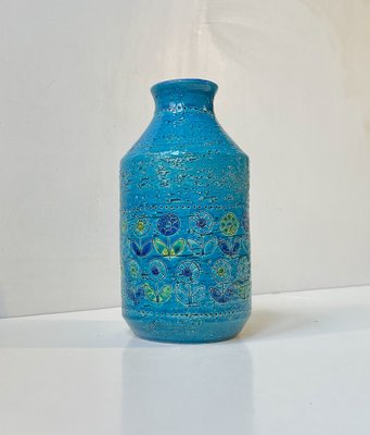 Rimini-Blue Stoneware Vase with Sunflowers by Aldo Londi for