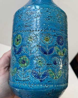 Rimini-Blue Stoneware Vase with Sunflowers by Aldo Londi for