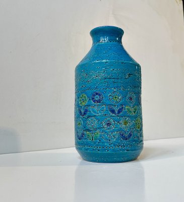 Rimini-Blue Stoneware Vase with Sunflowers by Aldo Londi for