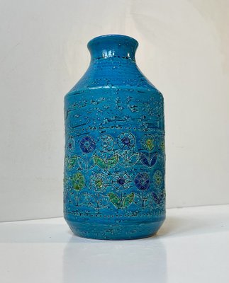 Rimini-Blue Stoneware Vase with Sunflowers by Aldo Londi for