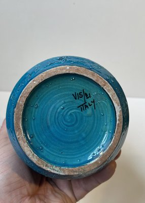 Rimini-Blue Stoneware Vase with Sunflowers by Aldo Londi for