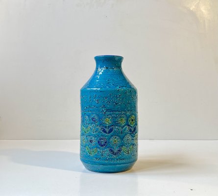 Rimini-Blue Stoneware Vase with Sunflowers by Aldo Londi for