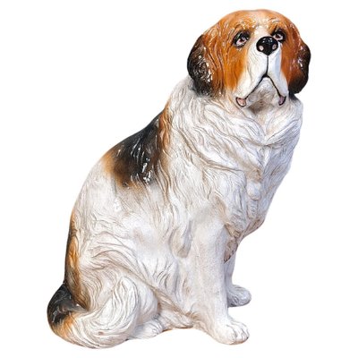Vintage Glazed Terracotta St Bernard Dog Sculpture, 1960s for sale