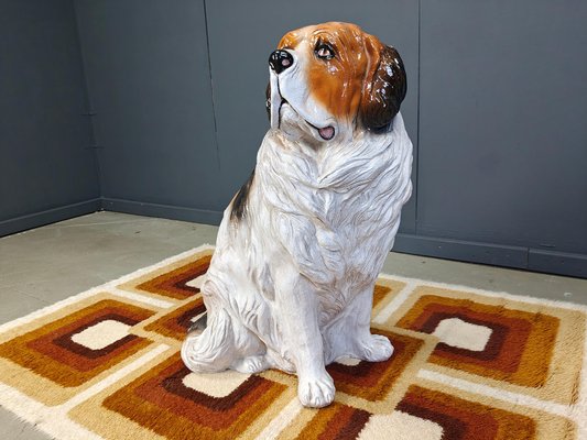 Vintage Glazed Terracotta St Bernard Dog Sculpture, 1960s for sale