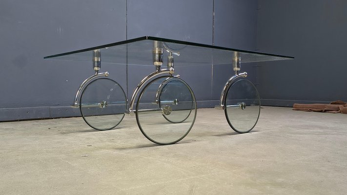Glas Couchtisch mit Rollen von Gae Aulenti, 1980er bei Pamono kaufen