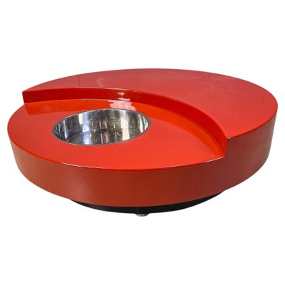 Vintage Revolving Coffee Table in Red Lacquer attributed to Mario
