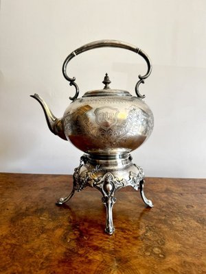 Antique Edwardian Silver-Plated Spirit Kettle on Stand, 1900, Set 