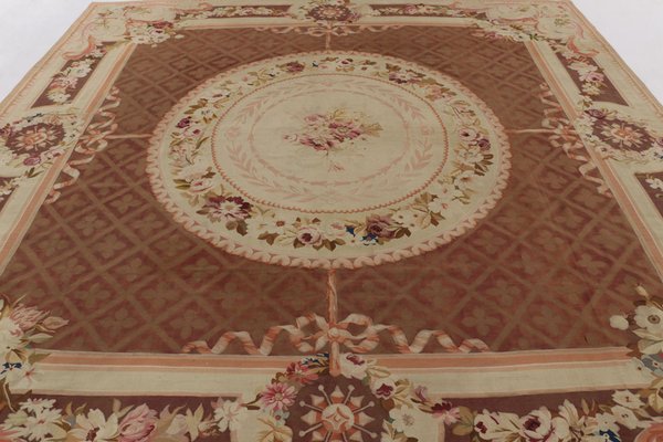 Antique French Aubusson Square Rug with Floral Medallion for sale