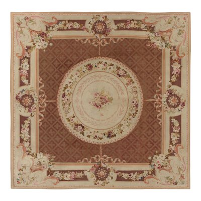 Antique French Aubusson Square Rug with Floral Medallion for sale