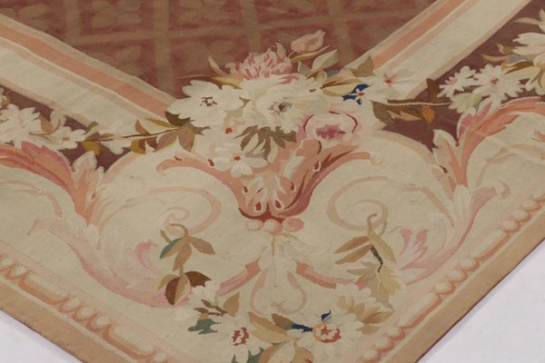 Antique French Aubusson Square Rug with Floral Medallion for sale