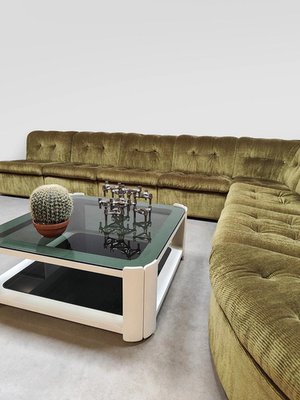 Vintage Velvet Modular Sofa in Verdant Green, 1970s for sale at Pamono