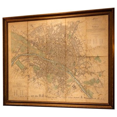 Antique Linen Backed Hand-Colored Map Paris, 1855 for sale at Pamono