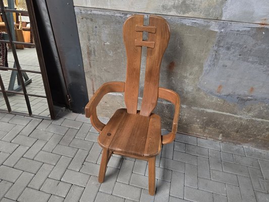 Vintage Brutalist Dining Chair in Oak by De Puydt, Belgium, 1970s