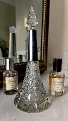 Large Biedermeier Crystal Perfume Bottle with Sterling Silver