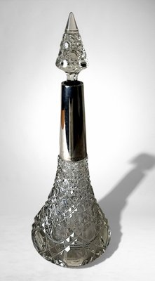 Large Biedermeier Crystal Perfume Bottle with Sterling Silver
