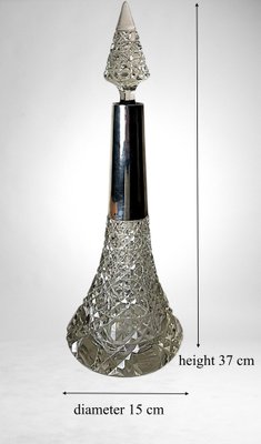 Large Biedermeier Crystal Perfume Bottle with Sterling Silver