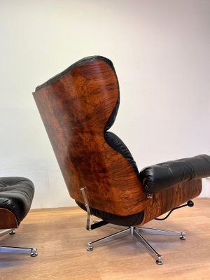 Rosewood and Bent Plywood Lounge Chair and Ottoman, 1960s, Set of