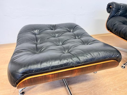 Rosewood and Bent Plywood Lounge Chair and Ottoman, 1960s, Set of