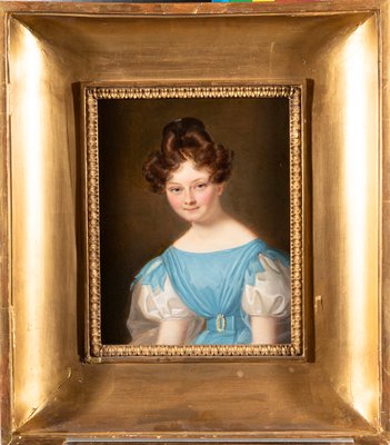 Unknown, Portrait of a Young Lady in Blue Empire Dress, 1800s, Oil on  Canvas for sale at Pamono
