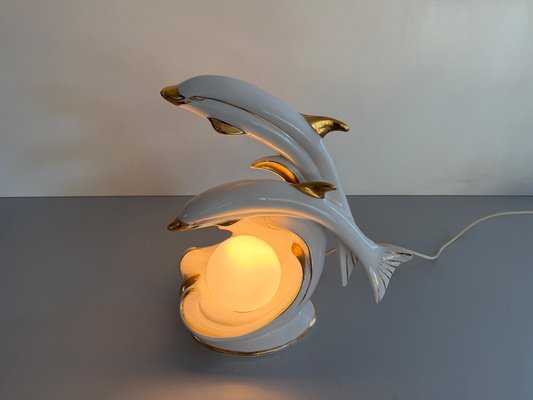 Couple Dolphin Design in Porcelain Table Lamp, 1960s for sale at