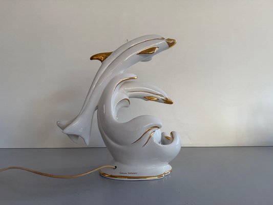 Couple Dolphin Design in Porcelain Table Lamp, 1960s for sale at