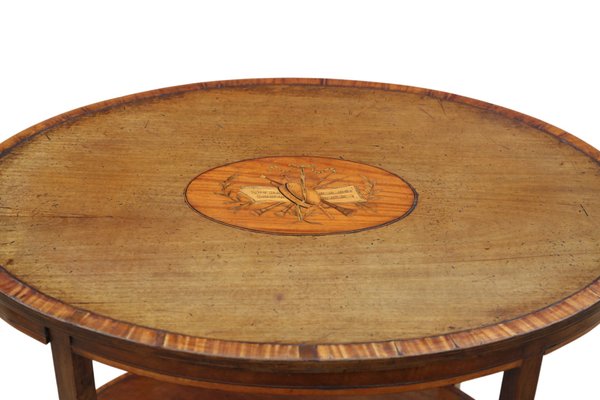 Antique Oval Inlaid Satin Walnut Centre or Window Table, 1900s for