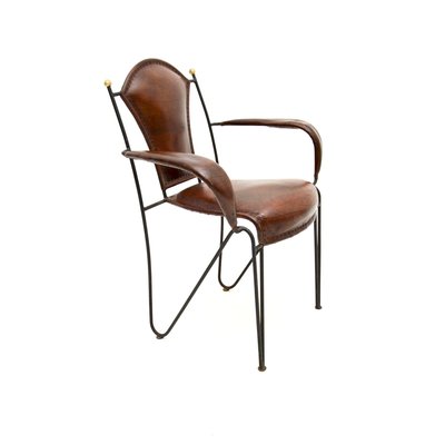 椅子 Attributed to Jacques Adnet Chair Vintage French Iron and Leather Armchair attributed to Jacques