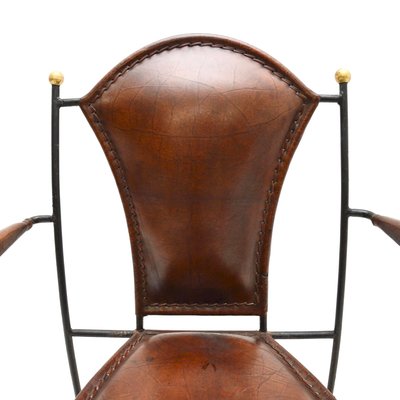 椅子 Attributed to Jacques Adnet Chair Vintage French Iron and Leather Armchair attributed to Jacques