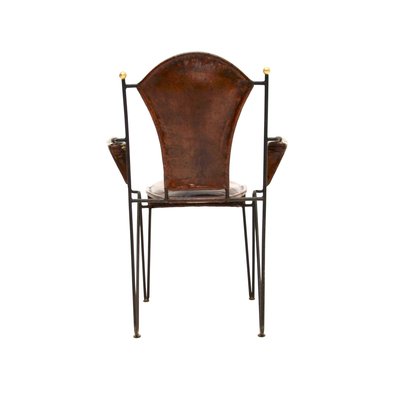 Vintage French Iron and Leather Armchair attributed to Jacques
