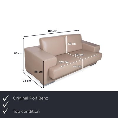 Rolf Benz Two-Seater Leather Sofa Cream Beige Couch for sale at Pamono