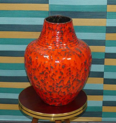 Red Orange Glazed Model 426-35 Bulbous Floor Vase, West Germany