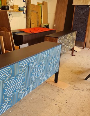 Loop Sideboard in Blue and Gold by Coucou Manou for sale at Pamono