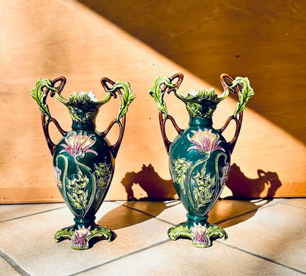 Antique Art Nouveau Porcelain Vases with Handles from Julius