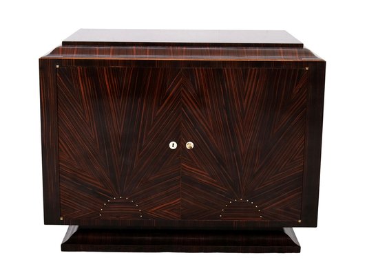 Art Deco Makassar Veneer Chest of Drawers with Geometric Decor and