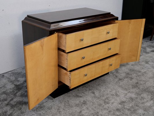 Art Deco Makassar Veneer Chest of Drawers with Geometric Decor and