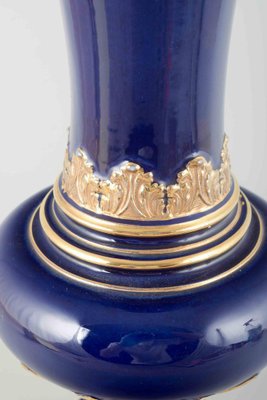 Lidded Vase in Deep Cobalt Blue Glaze with Gilded Ornamentation from Meissen