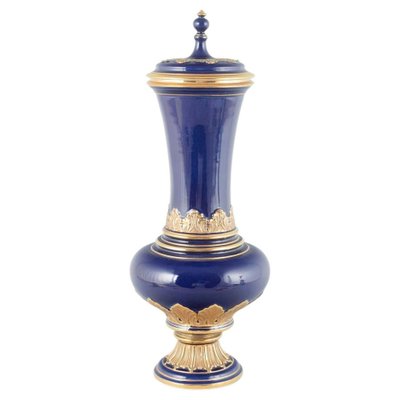 Lidded Vase in Deep Cobalt Blue Glaze with Gilded Ornamentation from Meissen