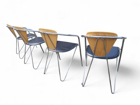 Italian Postmodern Chrome, Bentwood and Black Leather Dining