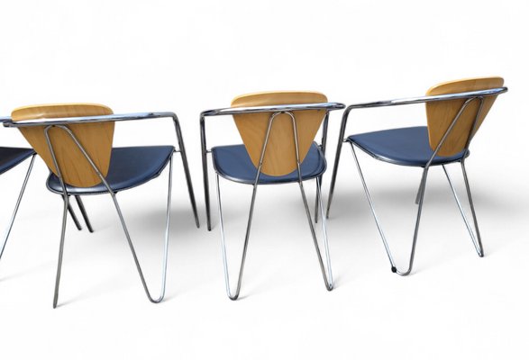 Italian Postmodern Chrome, Bentwood and Black Leather Dining
