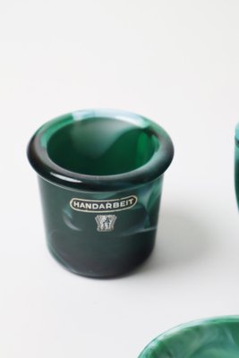 Green White Mouth-Blown Glass Dressing Table Set, 1950s, Set of 5 for sale  at Pamono