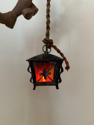 Tyrolean Mountaineer Pendant Lamp in Hand-Carved Softwood, 1980s