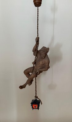 Tyrolean Mountaineer Pendant Lamp in Hand-Carved Softwood, 1980s