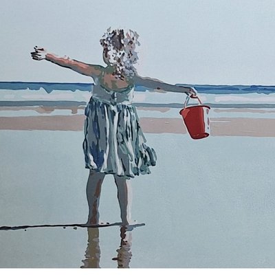 Joanna Woyda, The Beach: with a Red Bucket, 2026, Acrylic on Canvas for  sale at Pamono